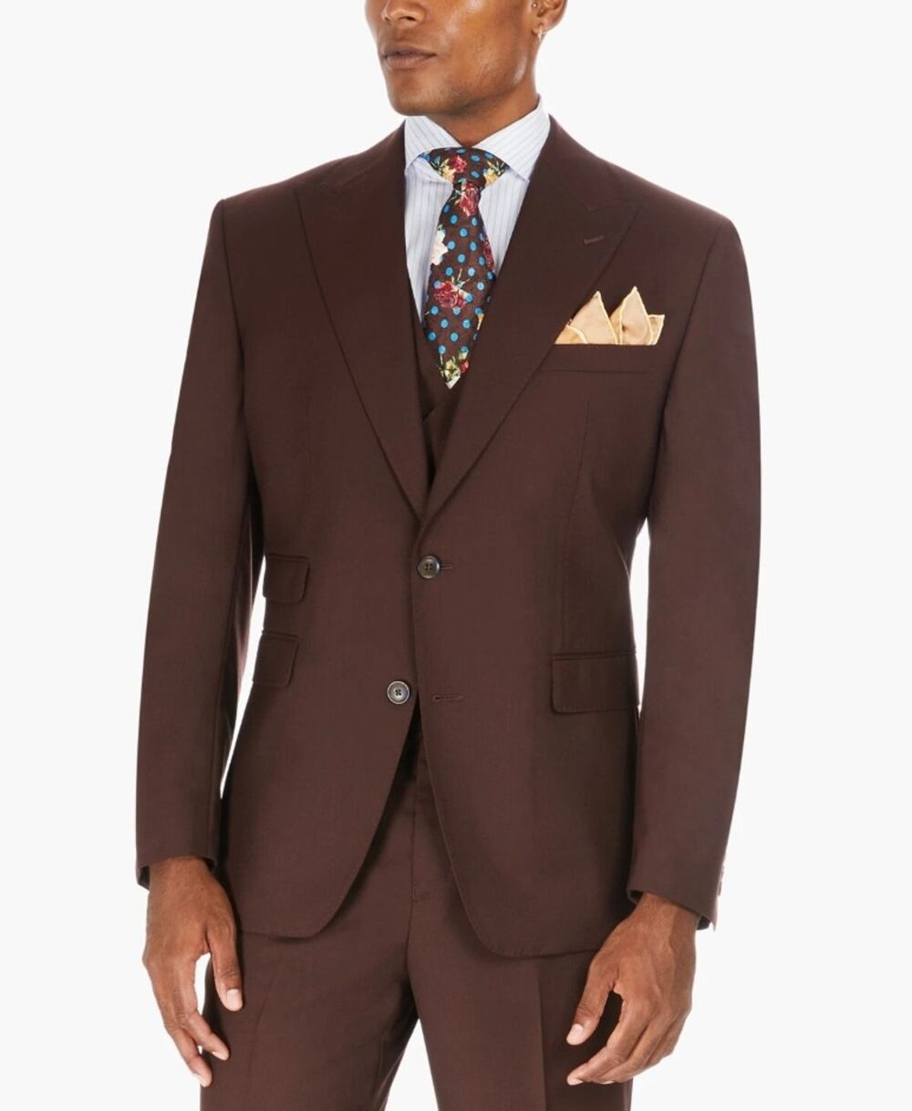 Tayion Collection Men's Brown Solid Classic-Fit Formal Suit Jacket Size 44R